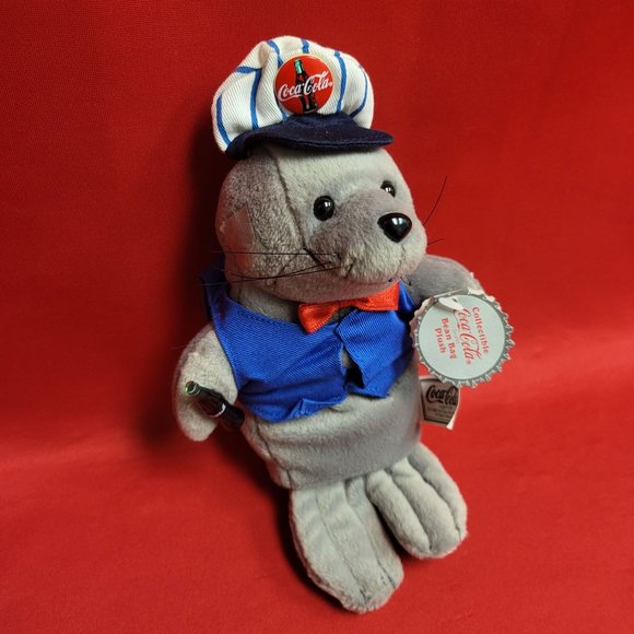 Coca Cola Seal in a Delivery Outfit Bean Bag Plush Seal Rilly Stuffed Toy 1998 - Picture 3 of 14